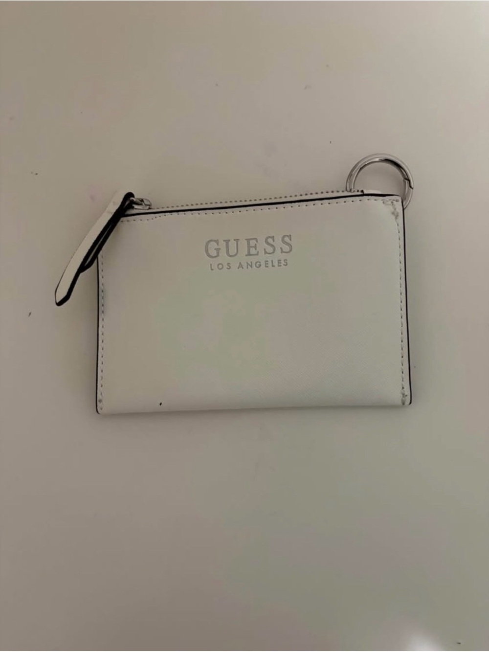 GUESS White Zip Card Case with Keyring